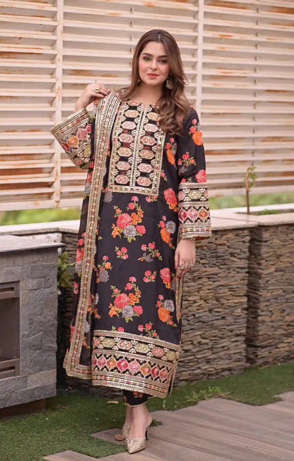 ANEELAS SILK PRINT BLACK